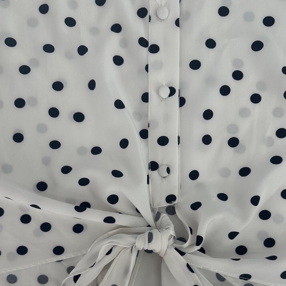 Velvet Fleur Women Polka Dot Blouse XL White Black Tie Front Button Up - Picture 5 of 8